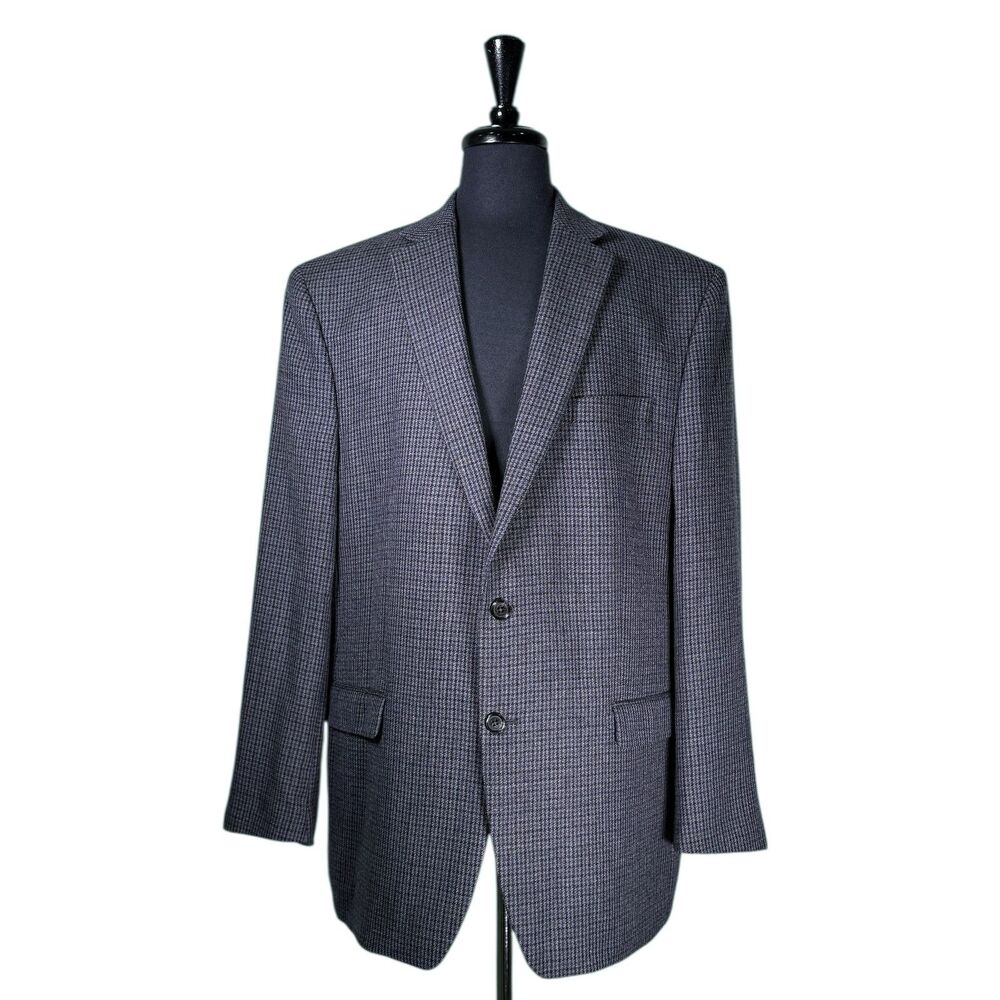 Ralph Lauren Mens 46L Gray Blue Check Wool Blazer Sport Coat 2 Button Jacket